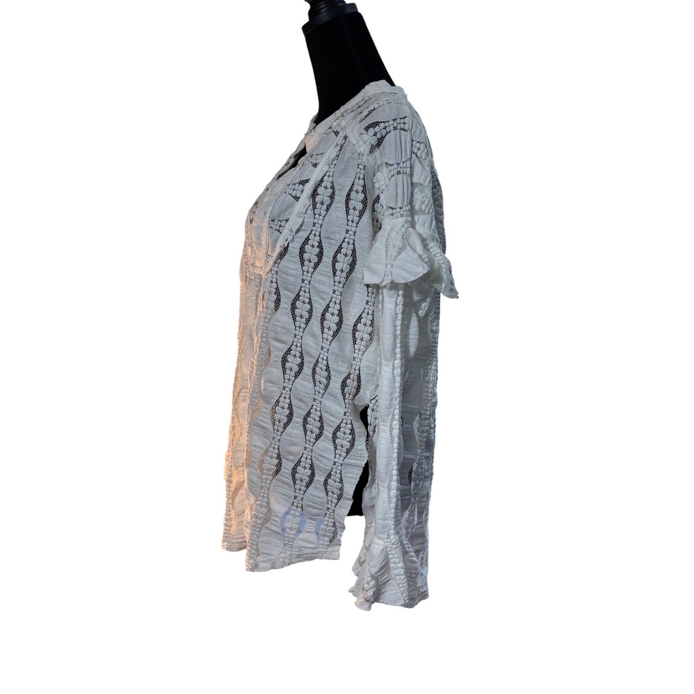Free People Candy Shop White XS Lace Ruffle Sleeve Tunic Boho Festival‎ Top - Picture 15 of 16